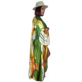 Autumn Long Sleeve Imitation Silk Printed Sun Protection Cape