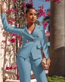 Women's 2 Piece Outfits Long Sleeve Elegant Business Office Lady Blazer Long Pant Suit Sets