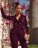Women's 2 Piece Outfits Long Sleeve Elegant Business Office Lady Blazer Long Pant Suit Sets
