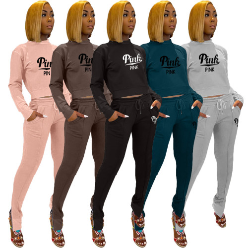 Fashion Invisible Zipper Tops Slit Pants Casual Two Piece Outfits