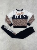 Spring Autumn Fashion Round Neck Print Long Sleeve Sportswear Two Piece Pants Sets