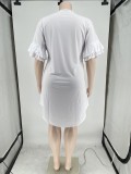 Plus Size Summer Casual Dress Flounce Short Sleeves Women Dresses