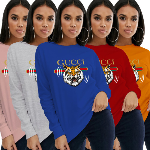 Farfetch Fashion Women Print Letter Long Sleeve Casual Pullover Sweatshirt