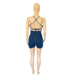 Women's Sexy Straps Summer Denim Jumpsuit Backless Zipper Playsuits