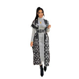 Casual Printed Thickened Long Cape Autumn Winter Woolen Coat