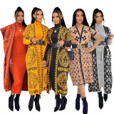 Casual Printed Thickened Long Cape Autumn Winter Woolen Coat
