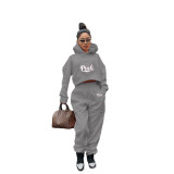Casual Plus Size Velvet Printed Tracksuit Two Pieces Hoodie Set