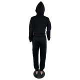 Casual Plus Size Velvet Printed Tracksuit Two Pieces Hoodie Set