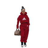 Women Velvet Matching Sets Casual Printed Hoodie Casual Tracksuit Two Pieces