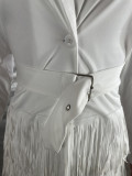 Solid Color Long Sleeve Buttons Fringe Dress Jacket and Trousers Two Pieces