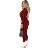 Casual Sexy Solid Color V-neck Cross Pleated Loose Tops Trousers Two Piece Set