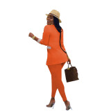 Solid Color Turndown Collar Colorblock Long Sleeve Pant Set