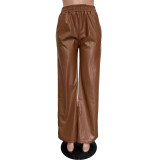 Women's Faux Leather Wide Leg Pants Vintage High Waist PU Leather Palazzo Pants