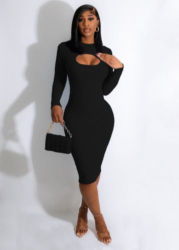 Ins Fashion Thickened Knitted Pit Hollow Bodycon Midi Dress