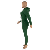 Winter Green Fleece Two Piece Sweatpants and Hoodie Set for Women