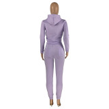 Winter Light Purple Fleece Two Piece Sweatpants and Hoodie Set for Women