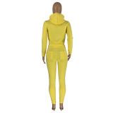 Winter Yellow Fleece Two Piece Sweatpants and Hoodie Set for Women