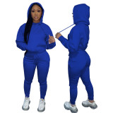 Autumn Winter Thick Drawstring Jogger Two Piece Sweatpants and Hoodie Set