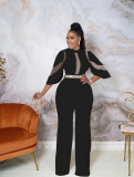 Women Jumpsuit Rompers Solid Color Ruffle Sleeve Fashion Sexy Wide Leg Jumpsuit Formal One Piece Outfit