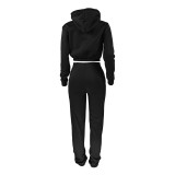 Black Velvet Thicken Sports Hoodie Jogging Pants Two Piece Winter Set For Women