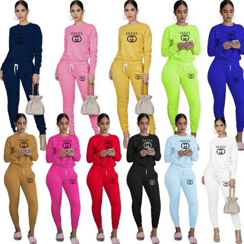 Fall Clothes Women Tracksuit Outfits Printed 2 Piece Set Stacked Pants Set