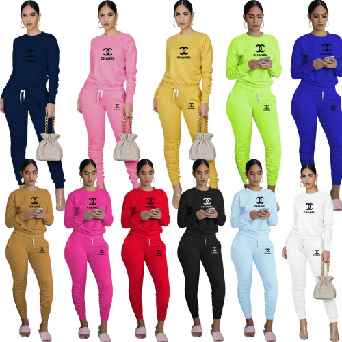 Fall Clothes Tracksuit Outfits Casual Printed Stacked 2 Piece Pants Set with Pockets