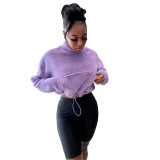 Casual Solid Patchwork Turtleneck Fleece Long Sleeve Two Pieces