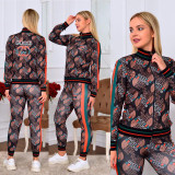 Women's Printed 2 Piece Set Sports Joggers Tracksuit Suit