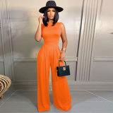 Women Sexy Bodycon Sleeveless Romper Top High Waist Wide Leg Pants Two Piece Outfits