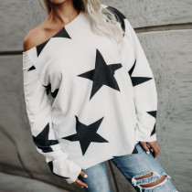 Women Girl Strapless Star Print Sweatshirt Long Sleeve Crop Jumper Pullover Tops
