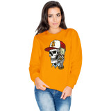 Autumn Cotton Halloween Colorful Skull Dollar Bills Printed Sweatshirt Blouses