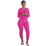Casual Printed Long Sleeve Jogger Workout Pants Set with Pockets