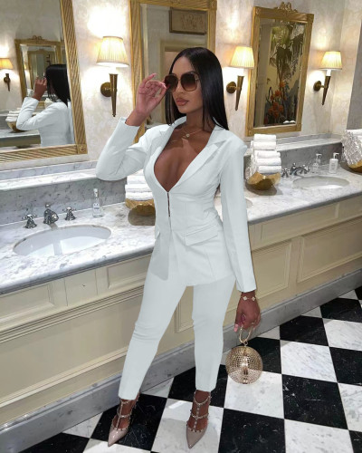Fashion Solid Breasted Blazer And Pants Two Pieces Sets