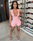 2022 Sleeveless Deep V Solid Bodycon Pit Sexy Playsuit Summer Women Fashion Romper