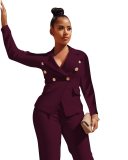 2022 Women's Blazer Suits Fall Winter Double Breasted Long Sleeve Coat and Hipster Business Workwear Trouser Two Piece