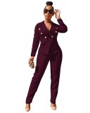 2022 Women's Blazer Suits Fall Winter Double Breasted Long Sleeve Coat and Hipster Business Workwear Trouser Two Piece