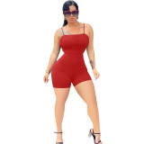 Women Summer Playsuit Solid Color Casual Slim Shorts Bodysuit Lady Straps Backless Rompers