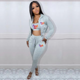 Casual Print Gradient Patchwork Sweatsuit Hooded Collar Long Sleeve Three Pieces