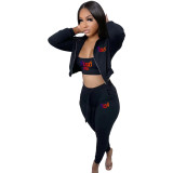 Casual Print Gradient Patchwork Sweatsuit Hooded Collar Long Sleeve Three Pieces