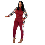 Fashion Casual Side Striped Long Sleeve Printed Stitching Zipper Two Piece Pant Set