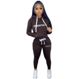 Women's Long Sleeve Tracksuit Casual Printed Hooded and Jogging Pants