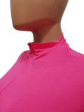 Solid Turtleneck Long Sleeve Bodycon Bodysuit Sports Elasticity Two Piece Pant Set