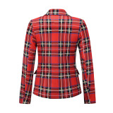Women's Blazers Plaid Print Long Sleeve Open Front Business Coat Office Jackets