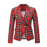 Women's Blazers Plaid Print Long Sleeve Open Front Business Coat Office Jackets