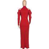 Autumn Dresses Woman 2022 Elegant Sexy Slit Hollow Zipper Maxi Dress