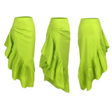 Fashion Sexy Solid Color Zipper Ruffle Skirt