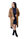 Women's Knitting Leopard Midi Cardigan Coat