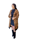 Women's Knitting Leopard Midi Cardigan Coat