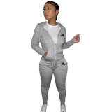 Casual Printed Hoodie 2 Piece Jogger Set Women Cardigan Sweatshirt Tracksuits Bodycon Sports Lounge Wear Outfit