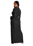 Elegant Lady Casual Split Dress V Neck Long Sleeve Fall Winter Sexy Women Maxi Pleated Dresses